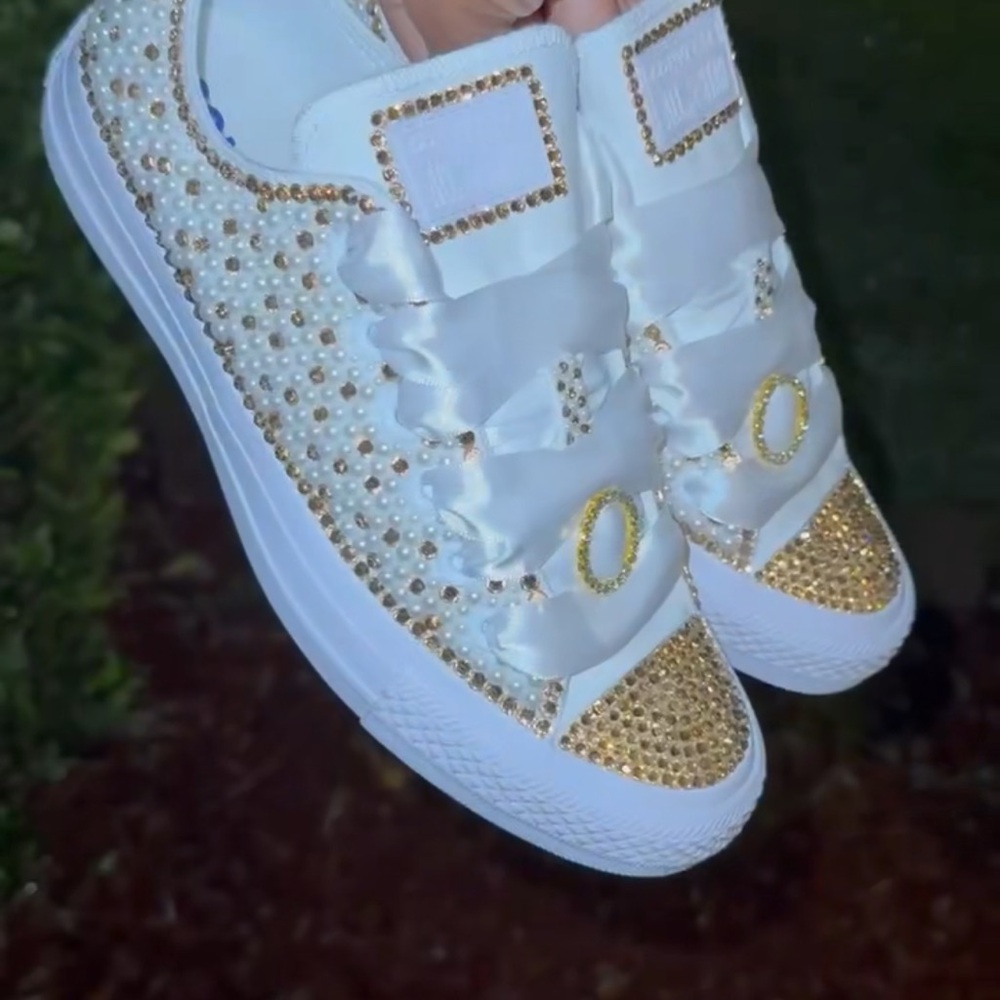 Converse White and Gold Studded Sneakers